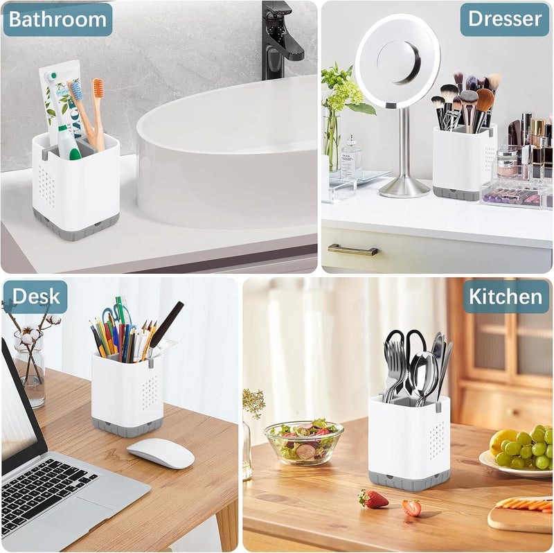 Boperzi Toothbrush Holders for Bathrooms, Detachable Electric Toothbrush Holder, Kids Toothbrush Holder Drainage, 3 slot Toothbrush and Toothpaste Holder Storage Caddy, Toothbrush Organizer White/Grey - Image 5